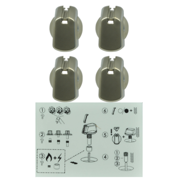 Knob Set Of 4- Universal Kit Stainless Steel Appearance, 30mm Skirt