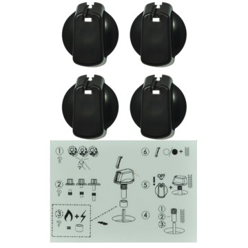 Knob Set Of 4- Universal Kit Black, 40mm Skirt